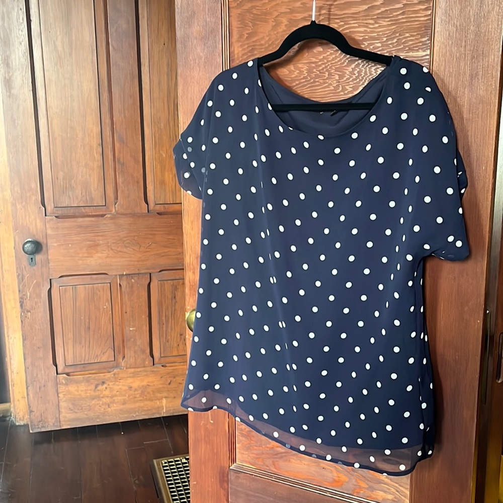 Large, Banana Republic navy and white polka dot blouse. No tags, never worn.